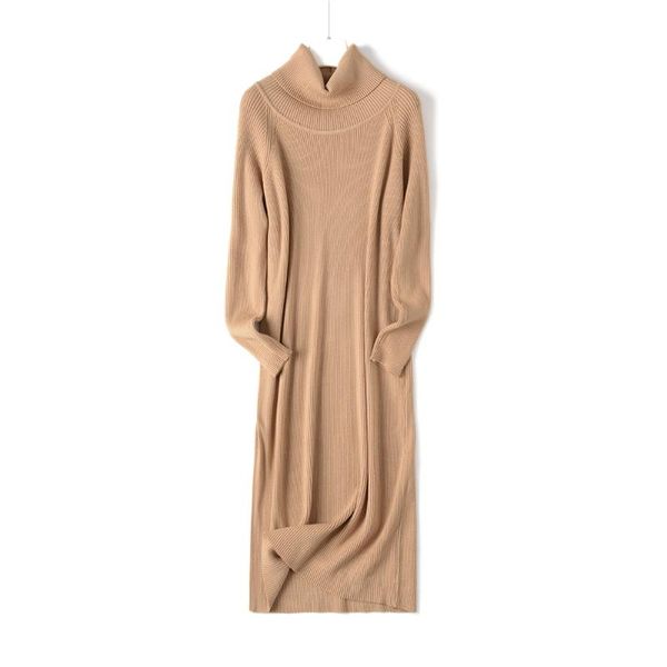 

casual dresses hlbcbg turtleneck cowlneck women long knit straight dress autumn winter thick warm midi ribbed knitted christmas, Black;gray