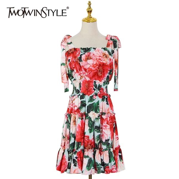 

print casual bandage dress for women square collar sleeveless high waist lace up hit color mini dresses female 210520, Black;gray