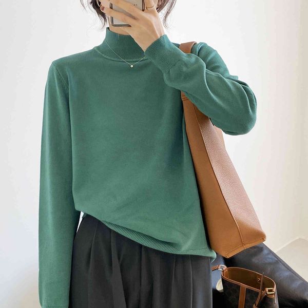 

tees 2021 spring turtleneck pure color style knitted fashion sweater women pullovers pull femme, White