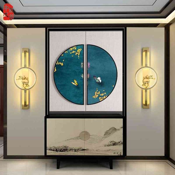 

new all copper antique villa living background atmosphere chinese style bedroom bedside deer wall lamp