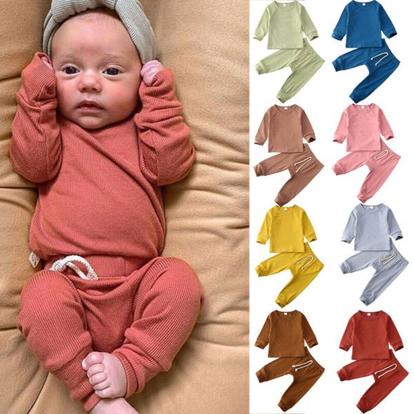 

0-24months for infant baby boy girls clothes long sleeve pants 2pcs set casual outfits solid color tracksuit, White