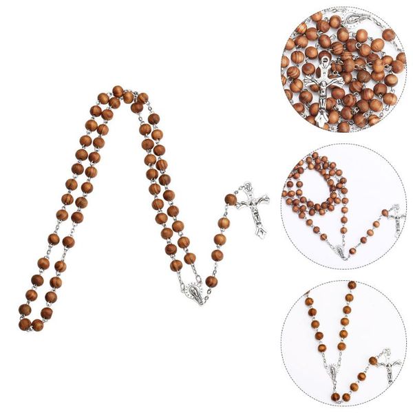

pendant necklaces 2pcs rosary necklace christian choker cross charm amulet beaded bracelet, Silver