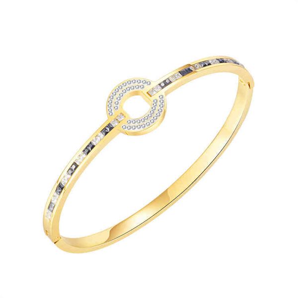 

wholale jewelry round shape black and white square zircon gemstone bangle bracelet, Golden;silver