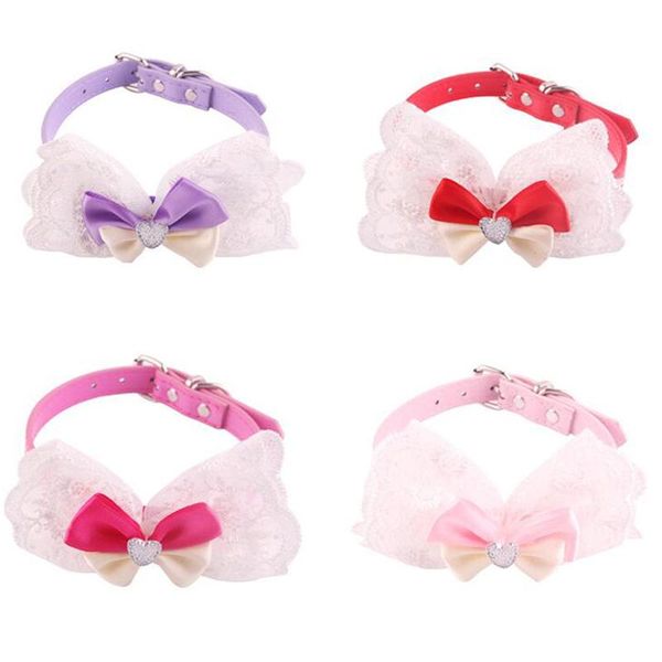 

pet collar lace rhinestone dog traction cat bowknot and supplies collars & leashes