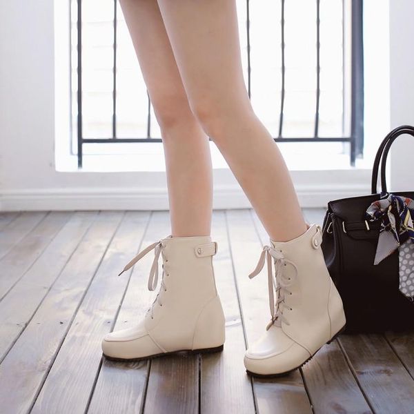 

boots oversized shoes 9 10 11-19 women ankle for ladies woman winter round head front tie, Black