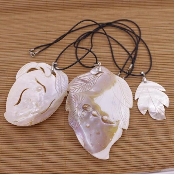 

pendant necklaces 55mm-110mm flower leaf shell natural beige mother of pearl necklace 18", Silver