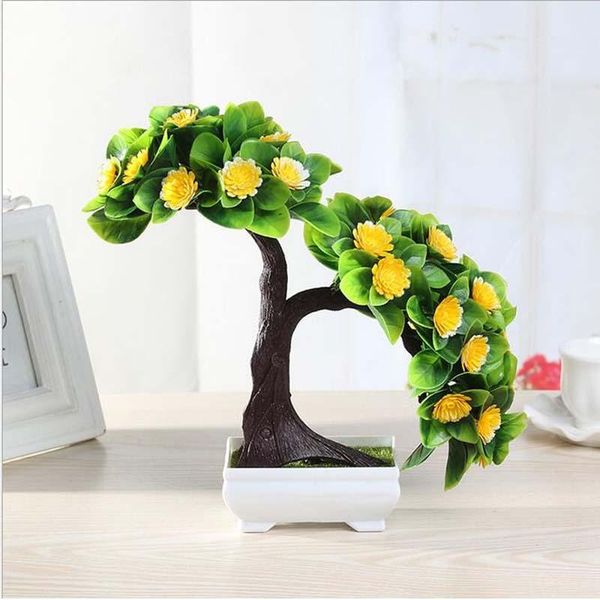 

6colors platic artificial plant flowers potted bonsai fake flower pine trees for wedding christmas home table decoration decorative & wreath