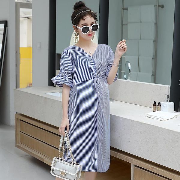 

arrive summer maternity dress woman casual striped large size dresses pregnant clothing md-02913, White
