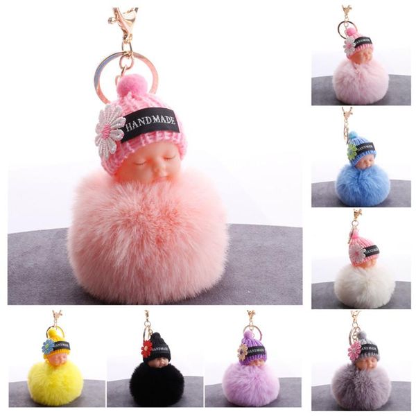 

keychains 10pcs/lot cute sleeping plush doll fur ball key chain pendant kids birthday party xmas gifts wedding favors for guests, Silver