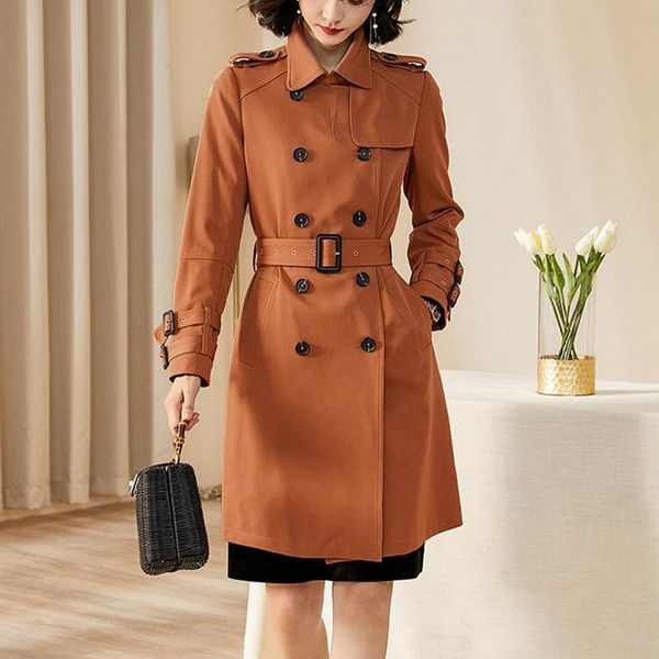 

women's trench coats autumn casual fashion women windbreaker solid lapel double breasted belt female elegant long coat overcoat, Tan;black