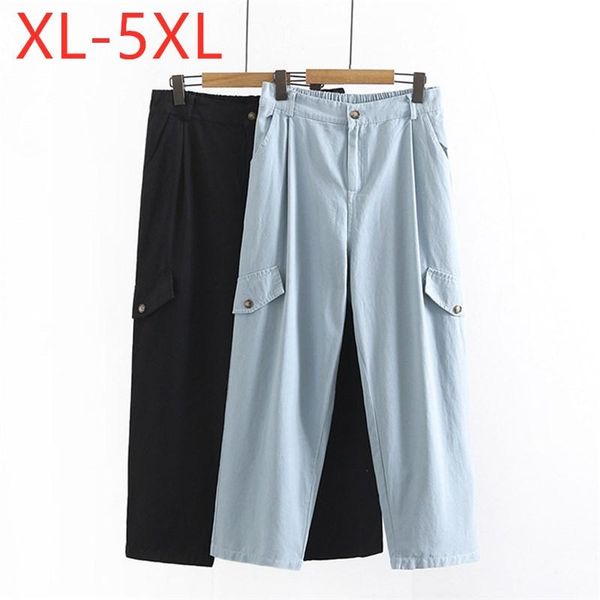 

plus size pants 2021 ladies autumn winter long overalls for women large loose black blue cotton pocket cargo 2xl 3xl 4xl 5xl
