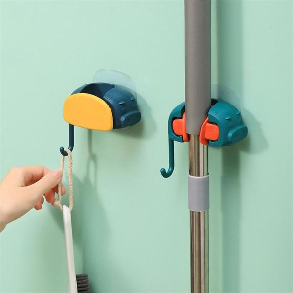 

hooks & rails mop organizer holder self-adhesive space saving strong loading silicone abs plastic punch hanging hook for bathroom