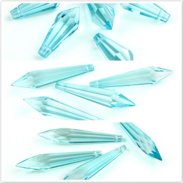 

38mm/63mm/76mm lt.aquamarine k9 crystal chandelier pendants prisms cut&faceted glass u-icicle drops for cake er decoration sashes