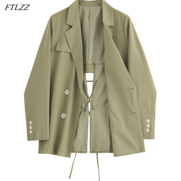 Primavera Donna Vintage Monopetto Solido Nero Khaki Blazer Ufficio Donna Fasciatura Elegante Giacca da Completo Moda 210430