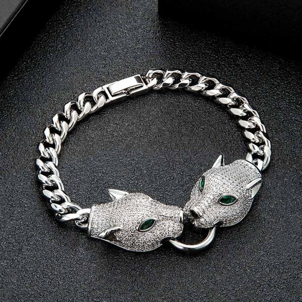 

link, chain zlxgirl jewelry big two leopard head women copper wedding bracelet perfect cubic zirconia couple bangle bijoux, Black