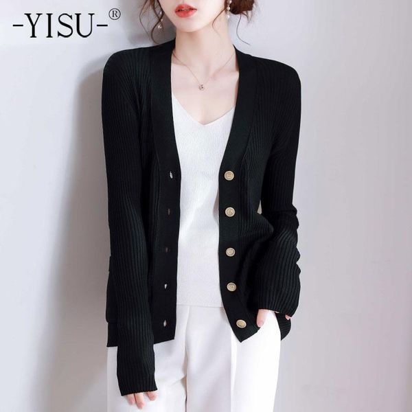 

women's knits & tees yisu 2021 spring simple all-match women ice cardigan stripe v-neck coat long sleeve casual female loose fashion to, White