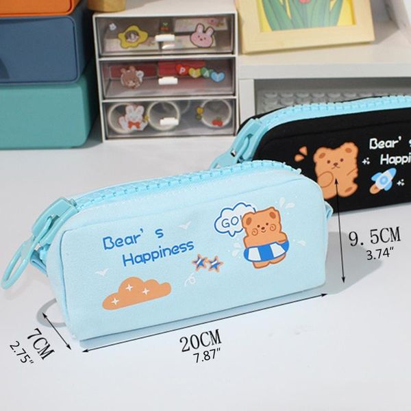 

pencil bags portable canvas bear makeup pouch lovely bag zipper open close stationery storage washable for travel