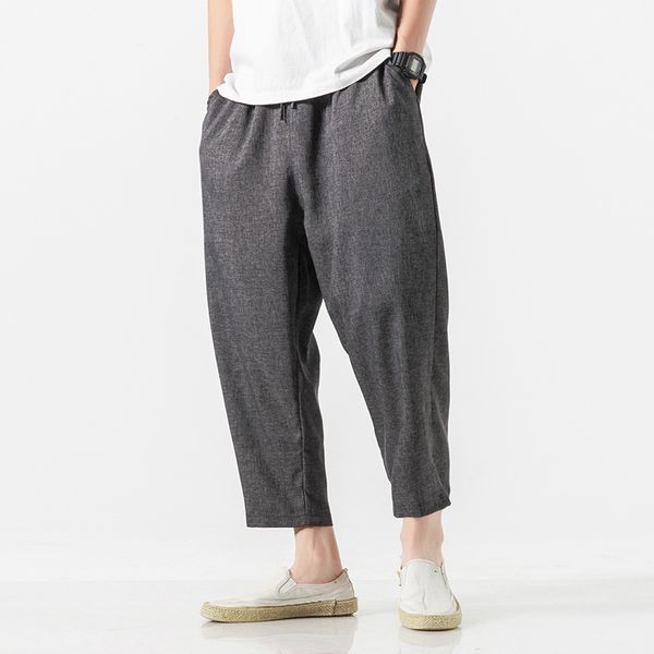 

elastic waist ankle length workout cigarette trousers plus size 5xl 4xl drawstring harem pants loose fit summer man pant xxxxxl, Black
