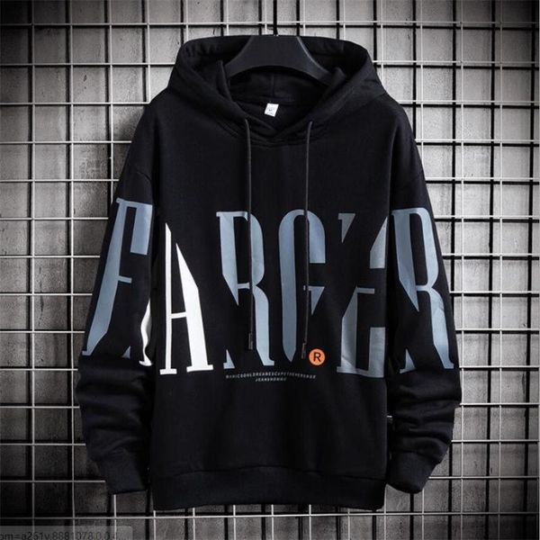 

men's hoodies & sweatshirts print 2021 autumn winter hooded sweatshirt fashion men clothing casual warm oversized tracksuit, Black