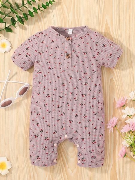 

baby small broken flower button jumpsuit shorts she, Blue