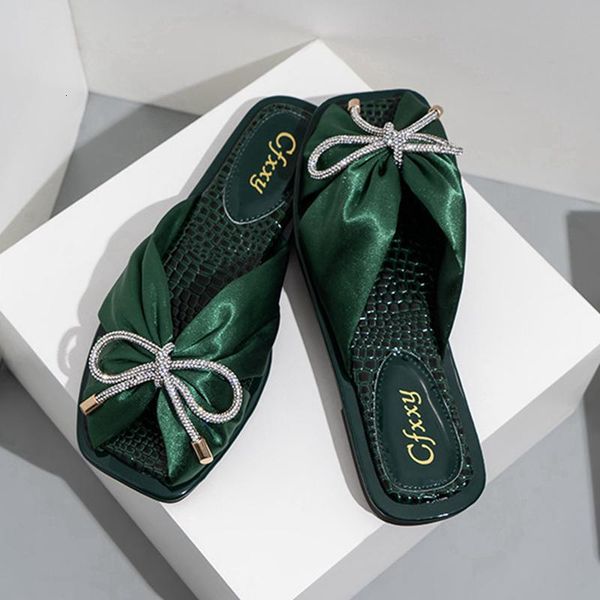 

slippers summer women slipper fashion silk bow-knot sandal shoes ladies elegant peep toe slides flat heel beach flip flop big size42 931k, Black