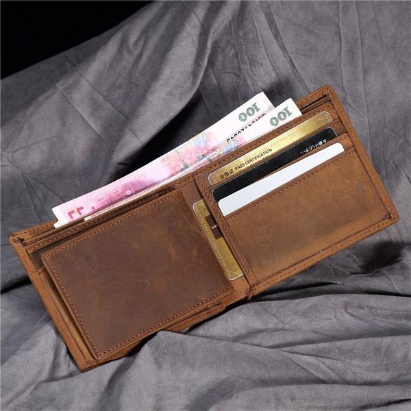 

wallets men's short wallet retro genuine leather cowhide crazy horse thin cash money card po coin purse holder for man gift b199, Red;black