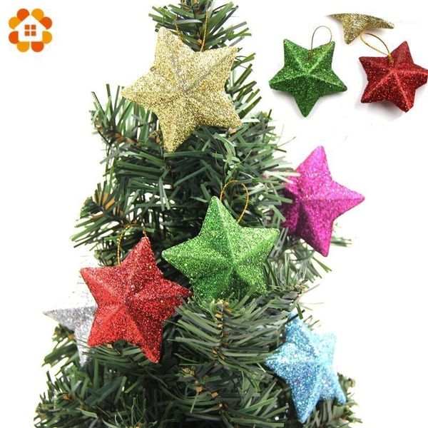 

christmas decorations 6pcs/lot 5cm diy gillter stars pendant ornaments craft kids gift xmas tree ornament party decorations1