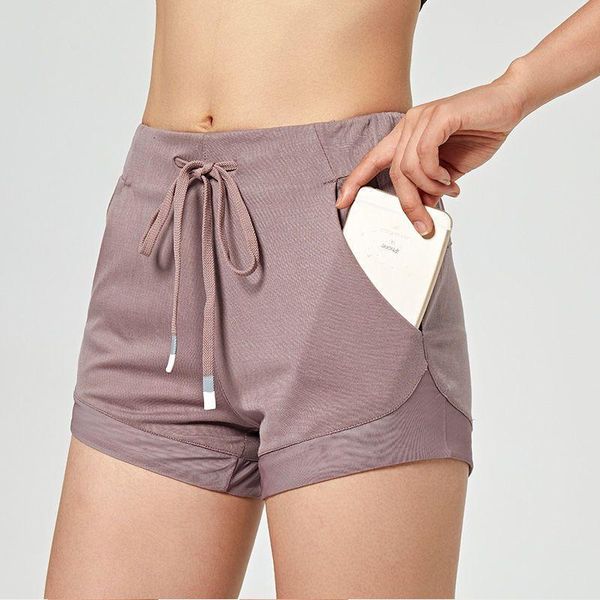 

running shorts women yoga summer tights quick-drying high-waist double-layer lace-up outdoor sports fitness breathable pants, Black;blue