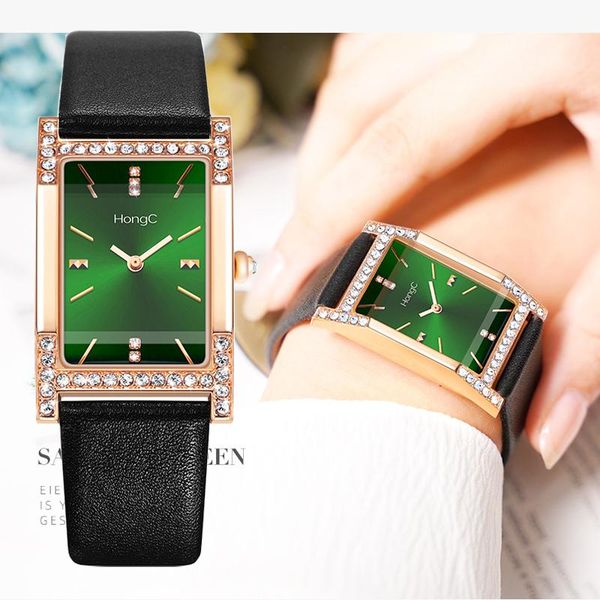 

wristwatches fashion ladies watch luxury leather rhinestone quartz women square dial zegarek damski gift montre femme, Slivery;brown