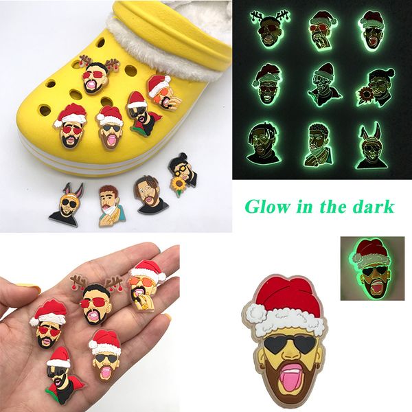 

wholesale christmas themed bad bunny glow in the dark croc shoe charms for shoe decoration, White;pink