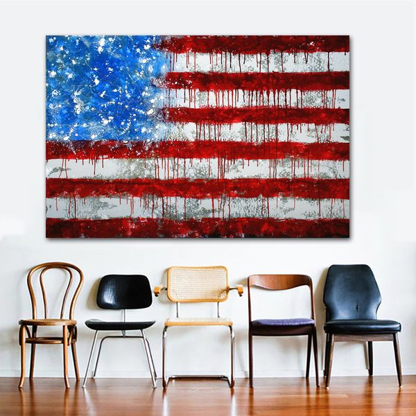 

watercolorful abstract thin blue red line usa flag prints canvas painting poster home decor wall art for living room