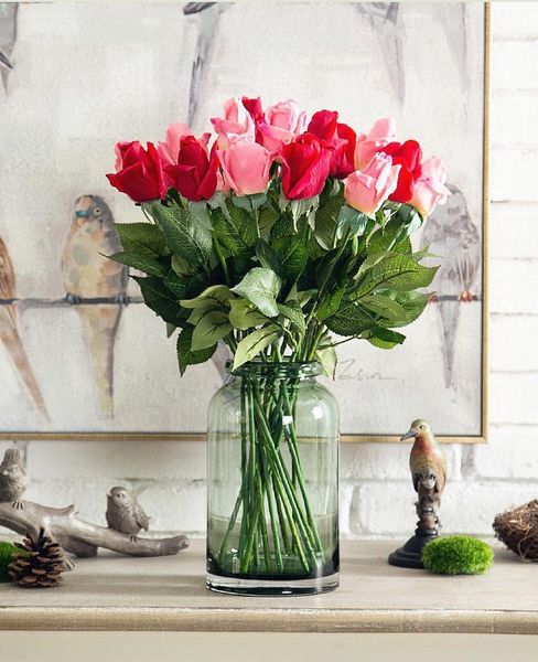 

home table decoration artificial silk roses flower bouquet for wedding bride holding fake white flowers decorative & wreaths1