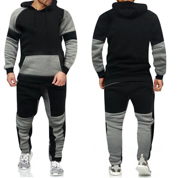 

men's hoodies & sweatshirts autumn 2021 winter casual solid sets stripe tracksuits sportswear sweatshirt pants jogging clothes sports s, Black