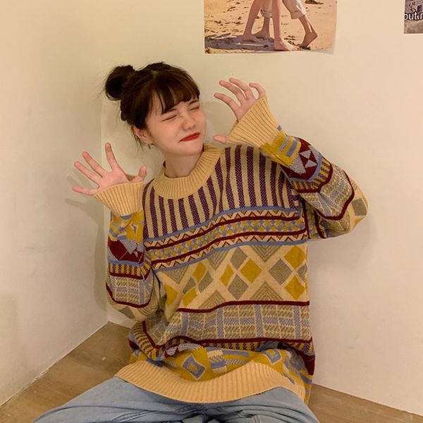 

women's sweaters sweater women loose casual college style round neck pullover 2021 autumn winter, White;black