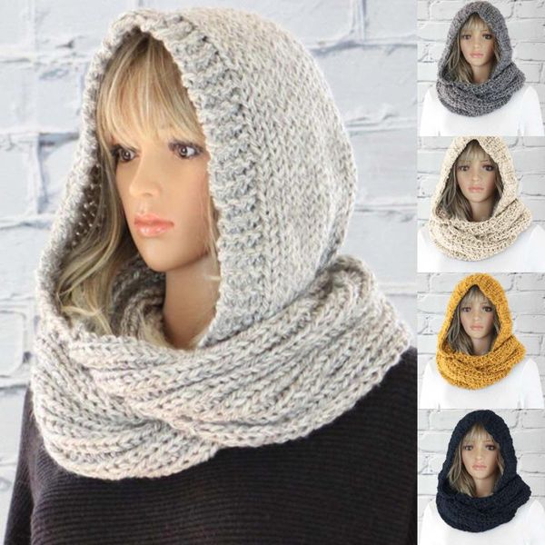 

scarves wholesale women's fashion casual knit hooded scarf autumn winter warm retro wool aic88, Blue;gray
