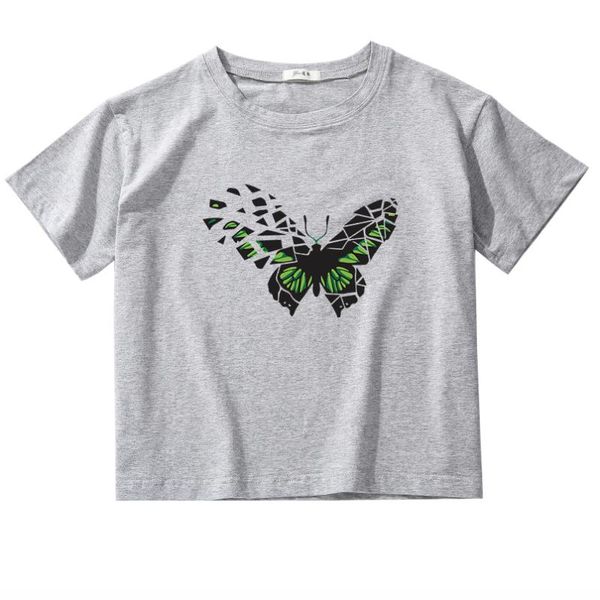 

women's t-shirt summer fashion ladies t shirt butterfly pattern print female short sleeve crop casual streetwear tees women graphic tsh, White