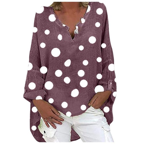 

women's t-shirt dot print oversized blouse women summer long sleeve female casual loose v-neck 2021 clothing plus size, White