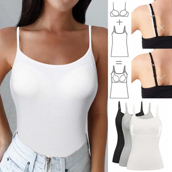 Damen Baumwolle Camisole mit Regal BH Einstellbare Spaghetti Strap Tank Top Cami Tanks 2/3 Packungen Shapewear Body Shaper 210616