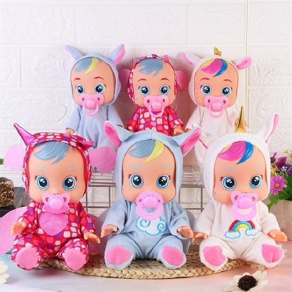 

8/10inch 3d weeping babies unicorn baby simulation baby crying doll creative cute doll for girl reborn baby vinyl christmas gift 220315