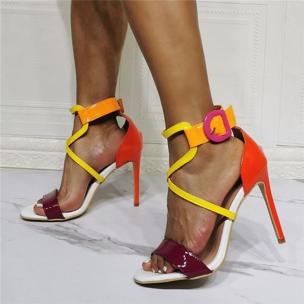 

dress shoes ribetrini big size 47 open toe pointed mixed color high heels sandals cross tied cover heel party buckle wedding, Black