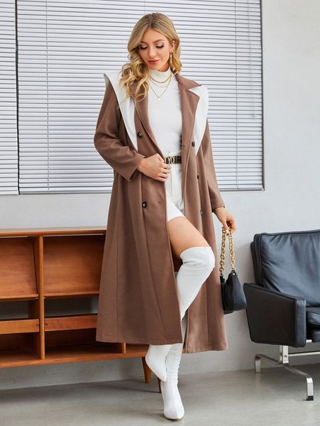 

contrast panel double breasted overcoat o3sk#, Black
