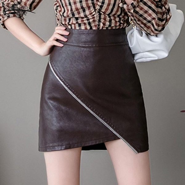 

skirts 2021 autumn and winter leather skirt high waist hip anti-slip female casual slimming a-line pu 10598, Black