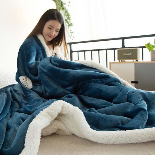 

blankets double-layer wool patchwork coral fleece blanket office thickened bedspread bedding coverlet manta