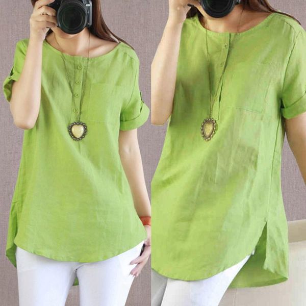 

women's blouses & shirts femme blouse summer women fashion casual ladies short sleeve loose shirt cotton linen for 2021, White