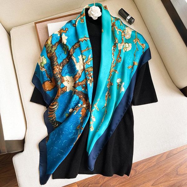 

scarves koi leaping fashion scarf for ladies flower printing shawl decorative headscarf variety soft gift, Blue;gray