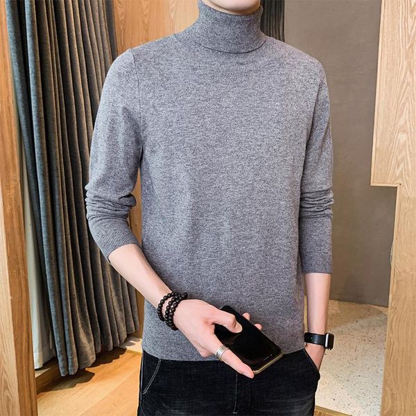 

men's sweaters 202 men solid color sweater casual slim long sleeve warm turtleneck male knitted couple bottoming pullover, White;black