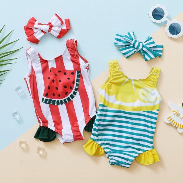 

women's swimwear toddler baby girls one piece watermelon striped printed swimsuit summer bikini girl beach bathing suit dress, White;black