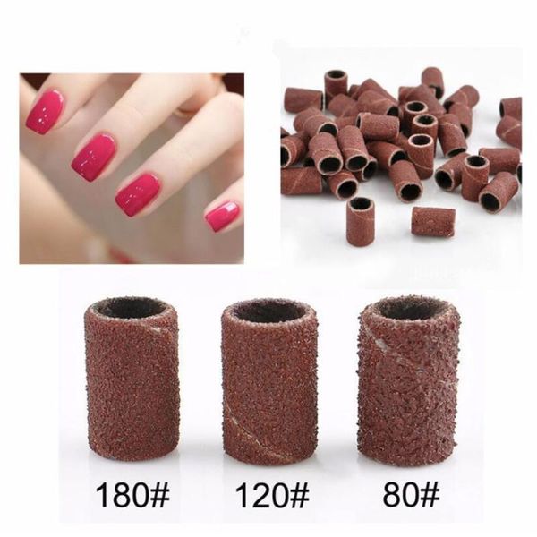 

nail art equipment 100/50pc sanding cap bands for electric manicure machine 180/120/80 grit drill grinding bit files pedicure tool set, Silver