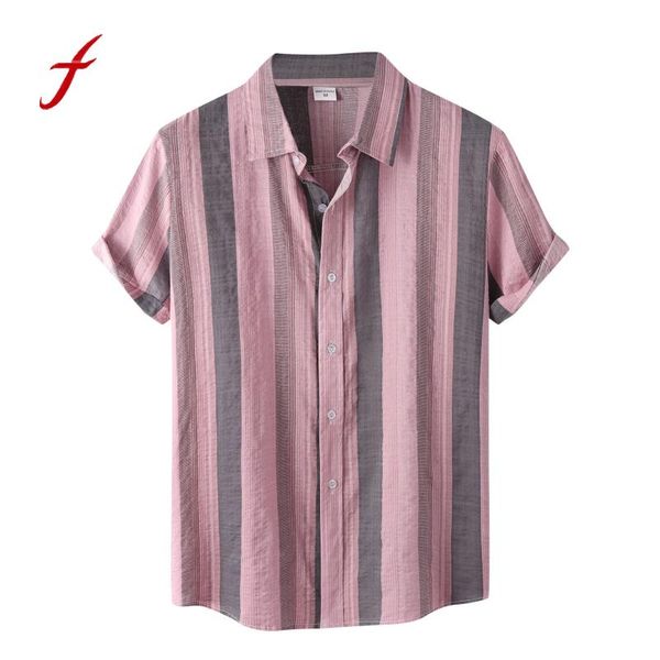 

men's casual shirts summer daily striped print button short sleeve turn down collar mens blouse camisas de hombre, White;black