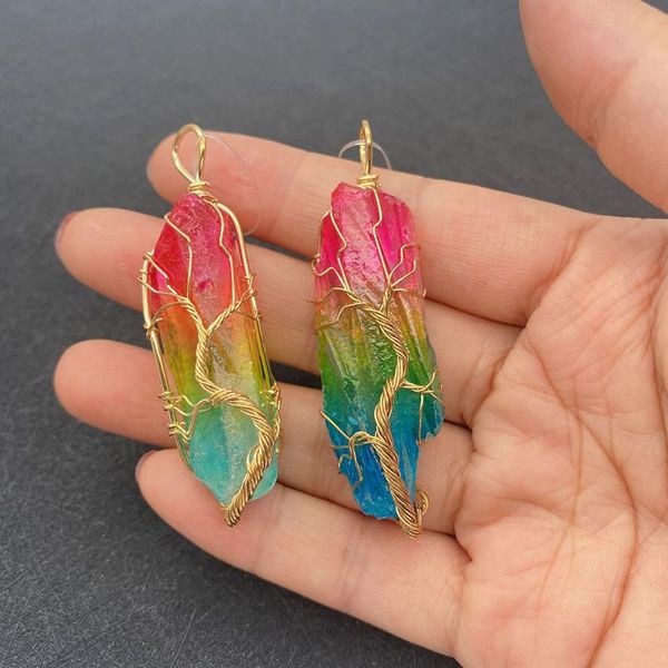 

charms natural semi-precious stone pendant for diy necklace jewelry making irregular shape colored copper wire winding 1pcs, Bronze;silver